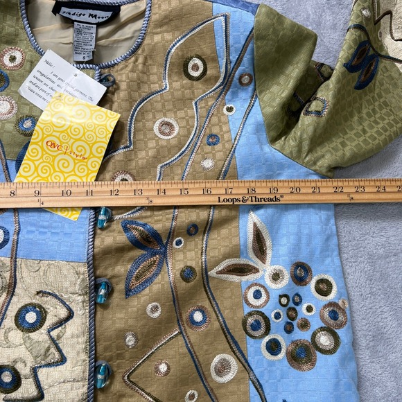 Indigo Moon Jacket S Embroidered Patchwork Floral Button Up Cotton Rayon Blend‎ - Picture 8 of 10